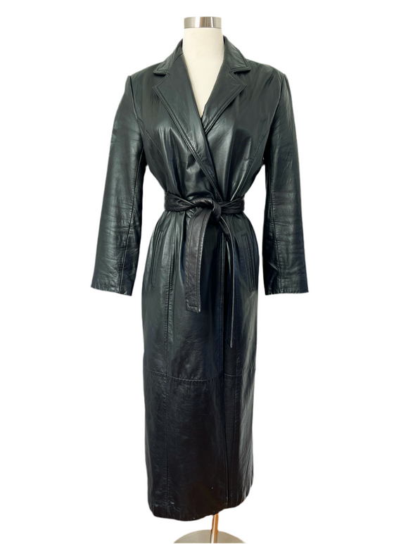 Long Black Tailored Leather Jacket | Medium
