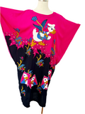 Magenta Hand Embroidered Donald Duck Caftan L|XL