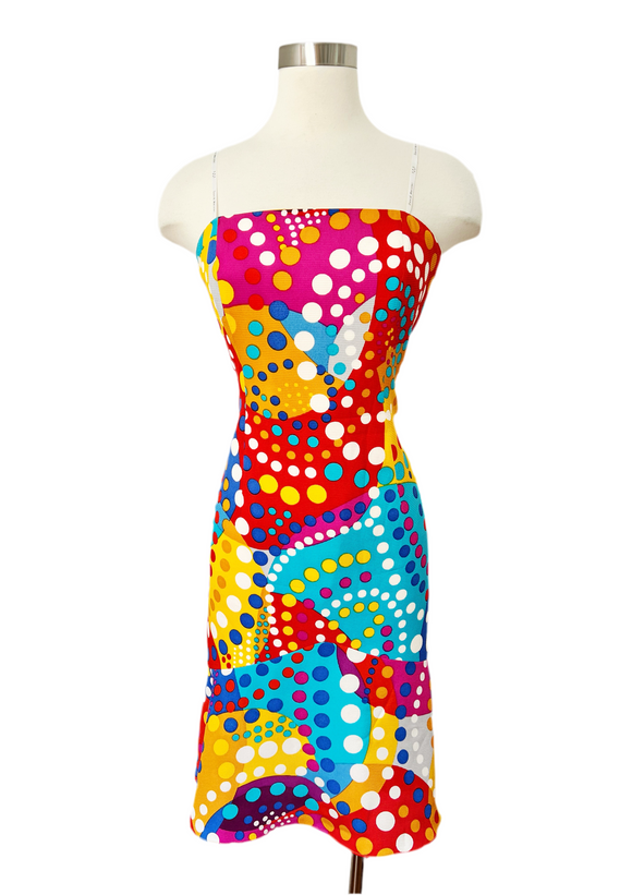 Colorful Silk Dot Strapless Dress | Medium