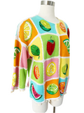 Beaded Pastel Fruit Cardigan | Large