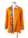 Juicy Orange Cotton Shirt Jacket with Colorful Trim | XL