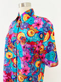 Vibrant Floral Print Silk Button Down | XL