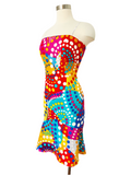 Colorful Silk Dot Strapless Dress | Medium