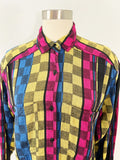 Colorful Checkered Pattern Woven Button Down | Large