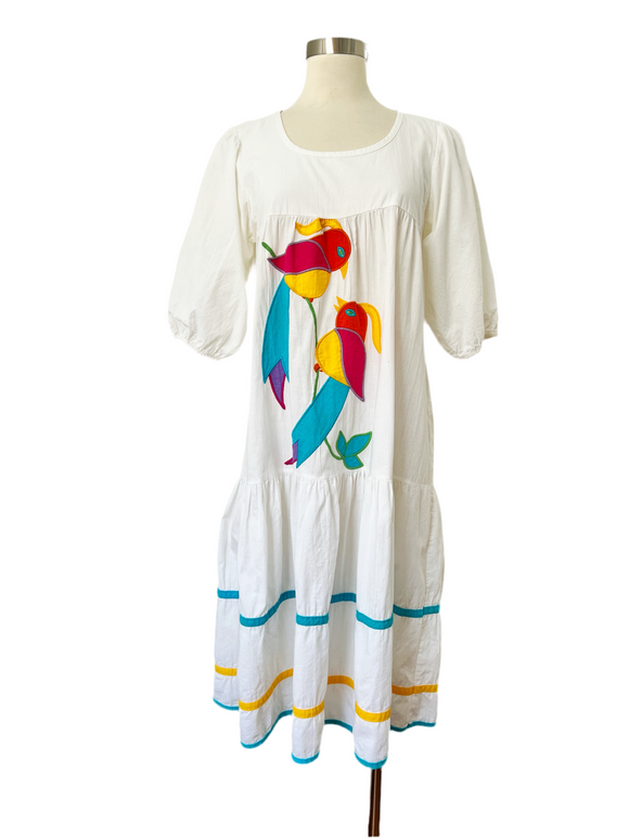 Embroidered Bird Cotton Dress | Medium