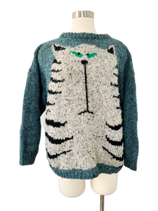 Wool Hand Knit Cat Sweater | XL