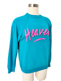 Teal and Neon Pink “Heaven” Raglan Sweatshirt | Medium