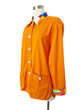 Juicy Orange Cotton Shirt Jacket with Colorful Trim | XL