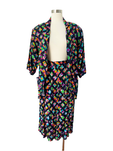 Abstract Floral Print Rayon Shorts Set | Large