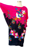 Magenta Hand Embroidered Donald Duck Caftan L|XL
