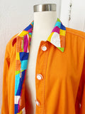 Juicy Orange Cotton Shirt Jacket with Colorful Trim | XL