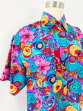 Vibrant Floral Print Silk Button Down | XL