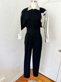 Ayako Black Wool and Metallic Silver Leather Goddess Jumpsuit | Medium