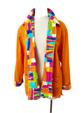Juicy Orange Cotton Shirt Jacket with Colorful Trim | XL