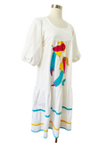 Embroidered Bird Cotton Dress | Medium