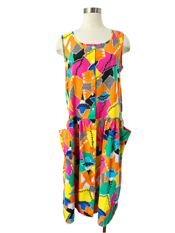 Vibrant Novelty Print Cotton Tank Dress | Large
