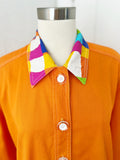 Juicy Orange Cotton Shirt Jacket with Colorful Trim | XL