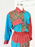 Carole Little Silk Paisley Print Skirt Set | Large