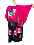 Magenta Hand Embroidered Donald Duck Caftan L|XL