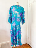 Floral Silk Sequin Semi Sheer Dress | Large