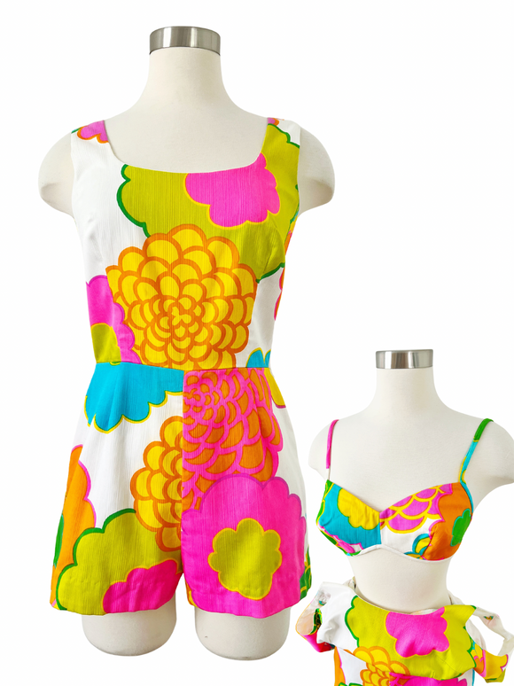 Malia of Honolulu Vibrant Cotton Playsuit with Matching Bra Top | Small