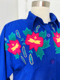 Cobalt Blue Embroidered Cotton Shirt Dress | XL