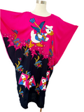 Magenta Hand Embroidered Donald Duck Caftan L|XL