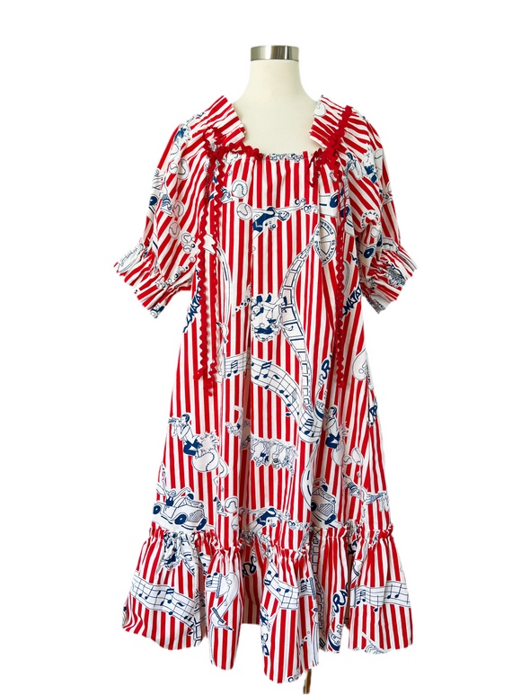 Striped Cotton Novelty Print Dress | XL