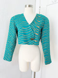 Cropped Teal Linen Jacket | Medium