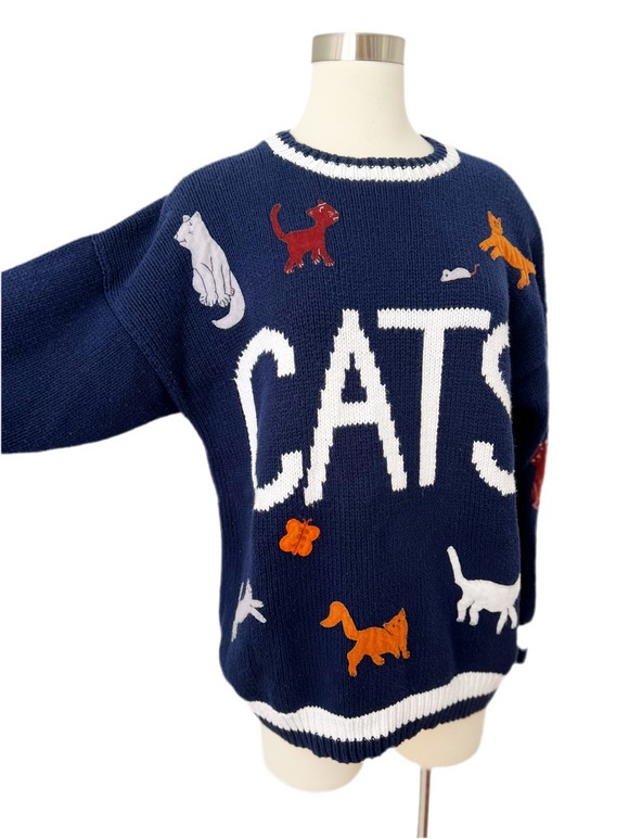 Navy Blue Ramie/Cotton Cat Sweater | XL