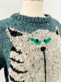 Wool Hand Knit Cat Sweater | XL