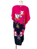 Magenta Hand Embroidered Donald Duck Caftan L|XL