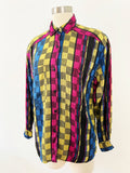 Colorful Checkered Pattern Woven Button Down | Large