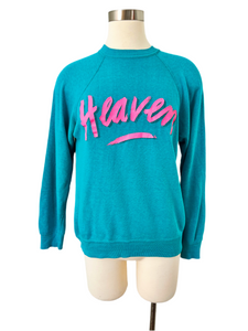 Teal and Neon Pink “Heaven” Raglan Sweatshirt | Medium
