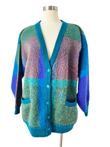 Color Block Acrylic Cardigan Sweater | XL