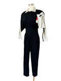 Ayako Black Wool and Metallic Silver Leather Goddess Jumpsuit | Medium