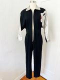 Ayako Black Wool and Metallic Silver Leather Goddess Jumpsuit | Medium