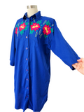 Cobalt Blue Embroidered Cotton Shirt Dress | XL