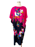 Magenta Hand Embroidered Donald Duck Caftan L|XL