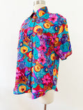 Vibrant Floral Print Silk Button Down | XL