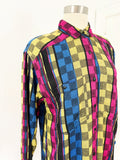 Colorful Checkered Pattern Woven Button Down | Large