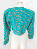 Cropped Teal Linen Jacket | Medium
