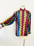 Colorful Checkered Pattern Woven Button Down | Large