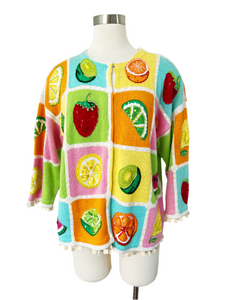 Beaded Pastel Fruit Cardigan | Large