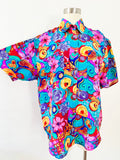 Vibrant Floral Print Silk Button Down | XL