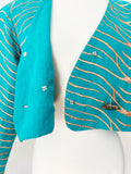 Cropped Teal Linen Jacket | Medium
