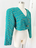 Cropped Teal Linen Jacket | Medium