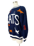 Navy Blue Ramie/Cotton Cat Sweater | XL