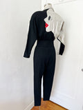 Ayako Black Wool and Metallic Silver Leather Goddess Jumpsuit | Medium