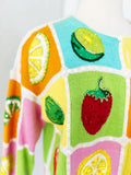 Beaded Pastel Fruit Cardigan | Large